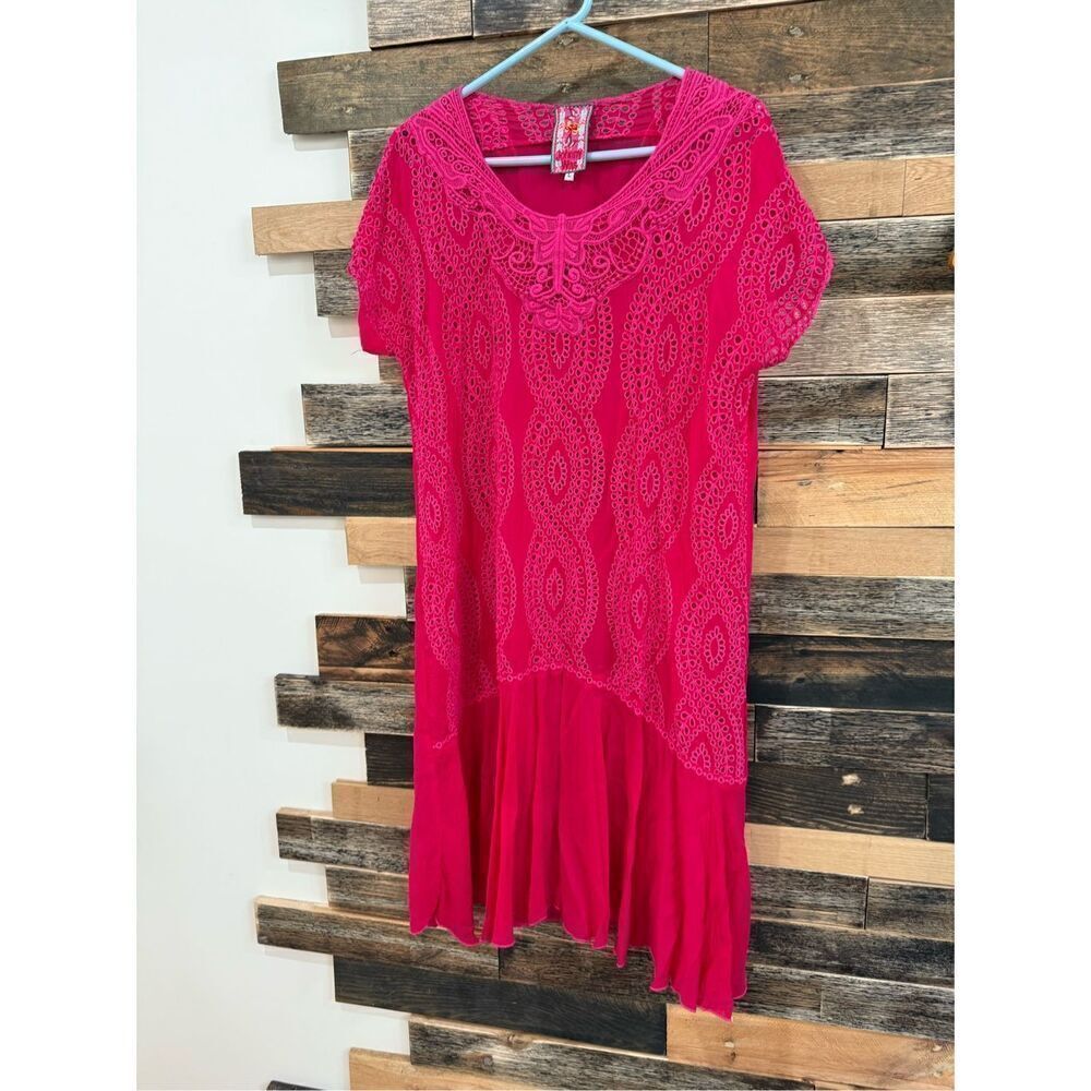 Johnny Was bright pink midi dress sz L